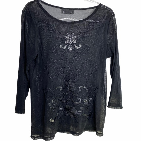 Black Mesh Embroidered Top - Picture 1 of 9
